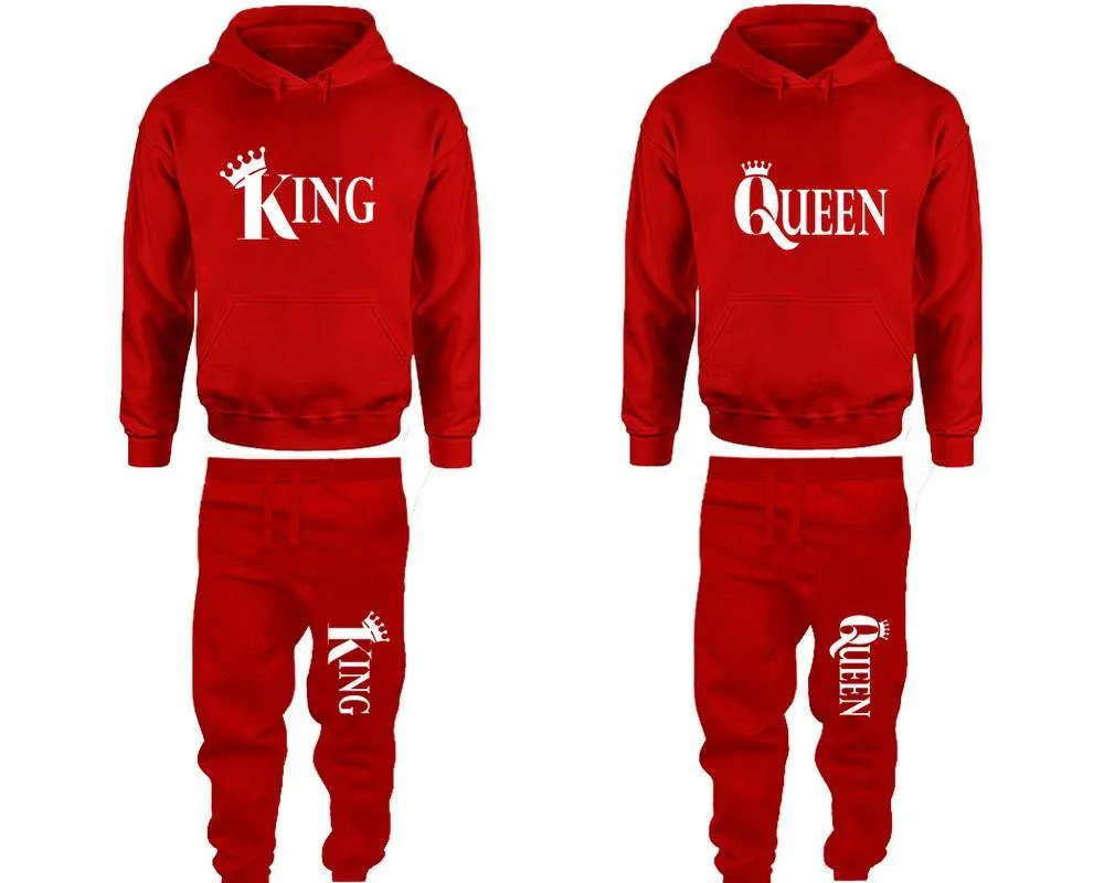 King Queen Couple Pullover Hoodie and Jogger Pants, Matching Top Bottom Sets