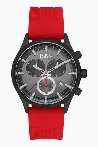 Sure! Heres an optimized title for the e-commerce product:

Stylish Lee Cooper Mens Red Chronograph Watch with Durable Silicone Strap - Model LC07206.668