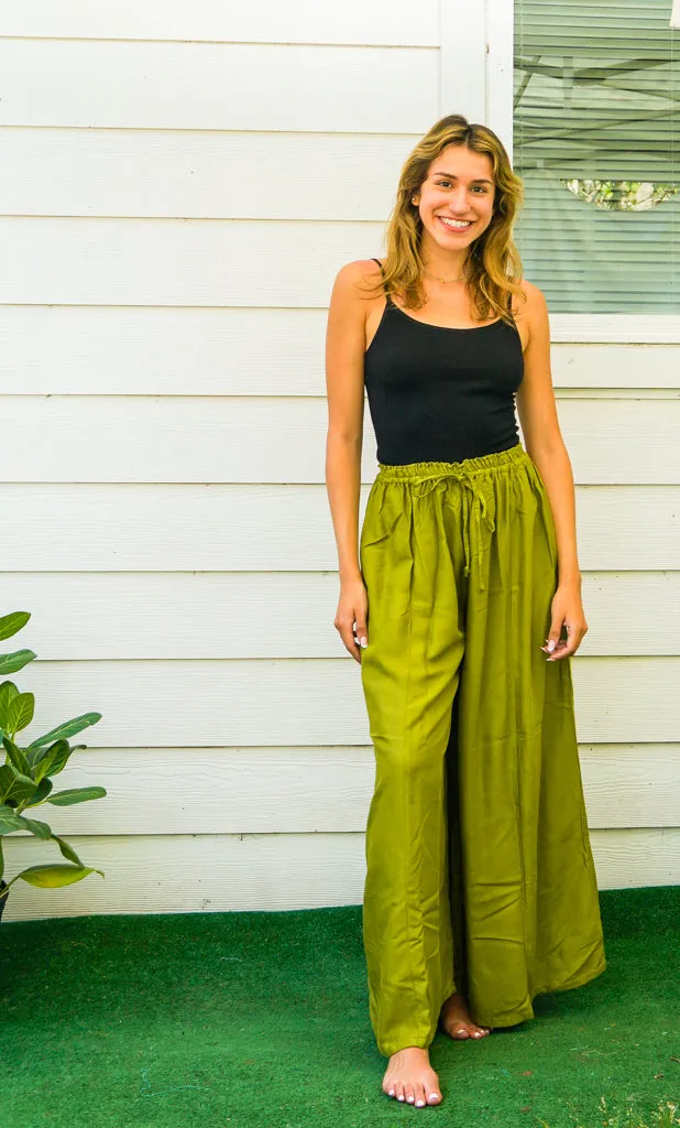 Lime Green Wide Leg Palazzo Pants