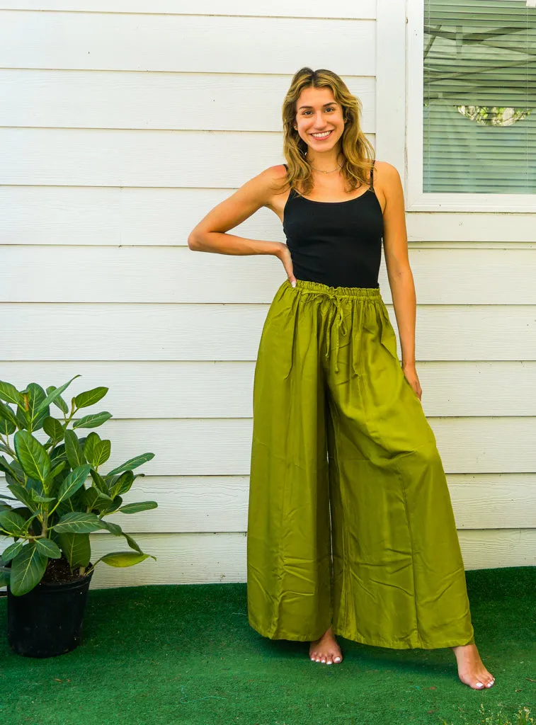 Lime Green Wide Leg Palazzo Pants