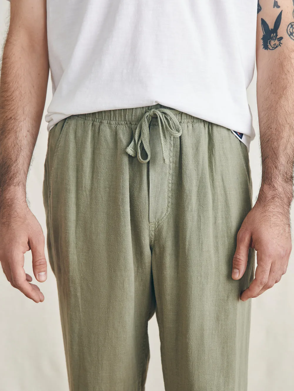 Linen Drawstring Pants - Canyon Olive