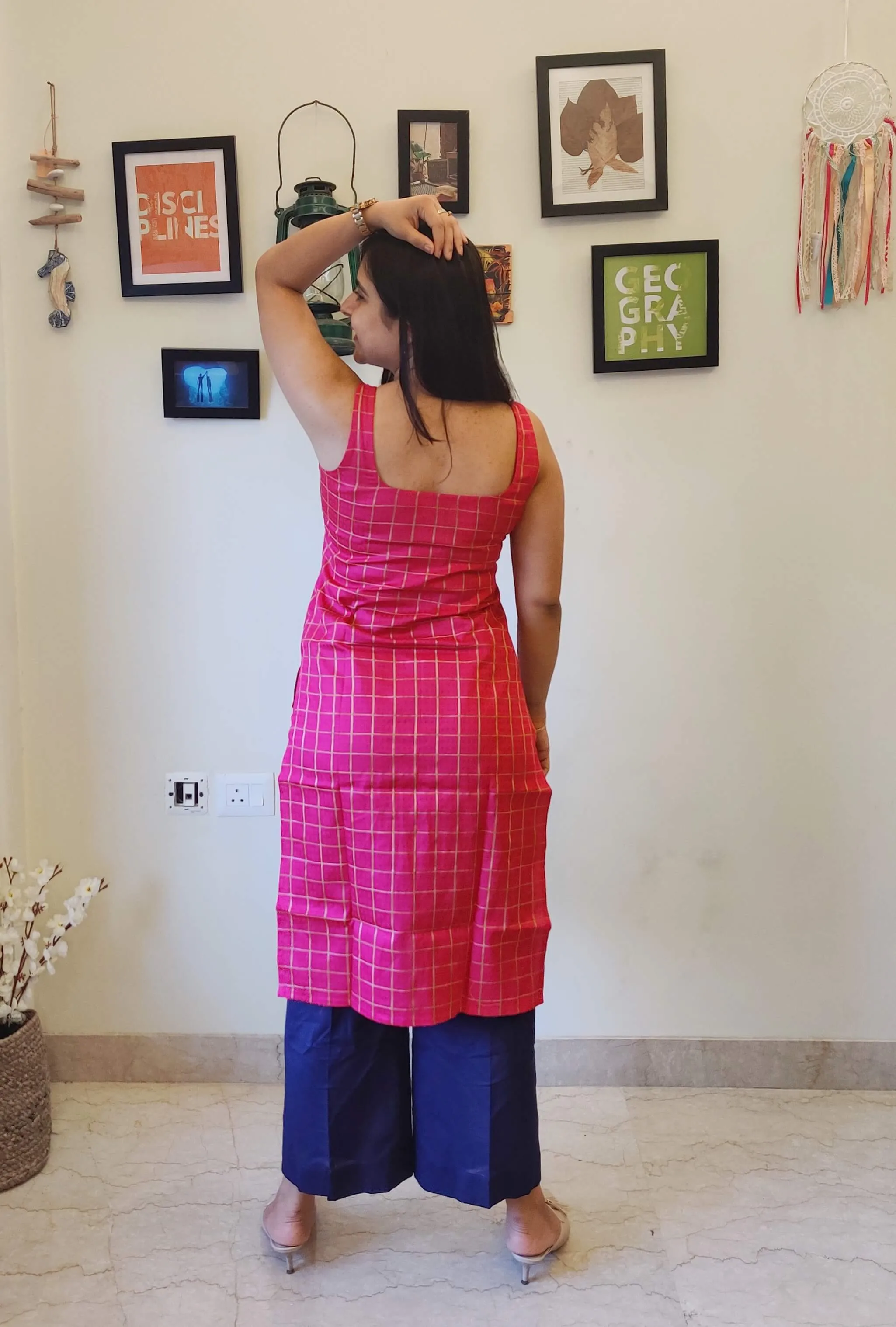 Magenta Sleeveless Cotton Kurta