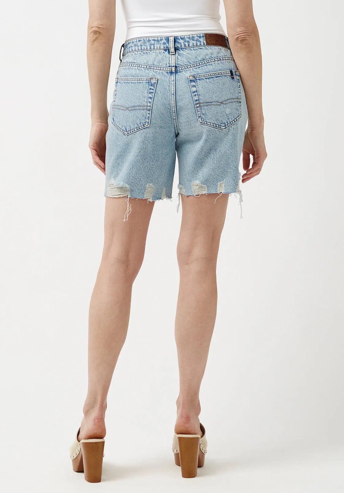 Maggie Women's Mom Shorts in Blue Bleached and Destructed- BL15905