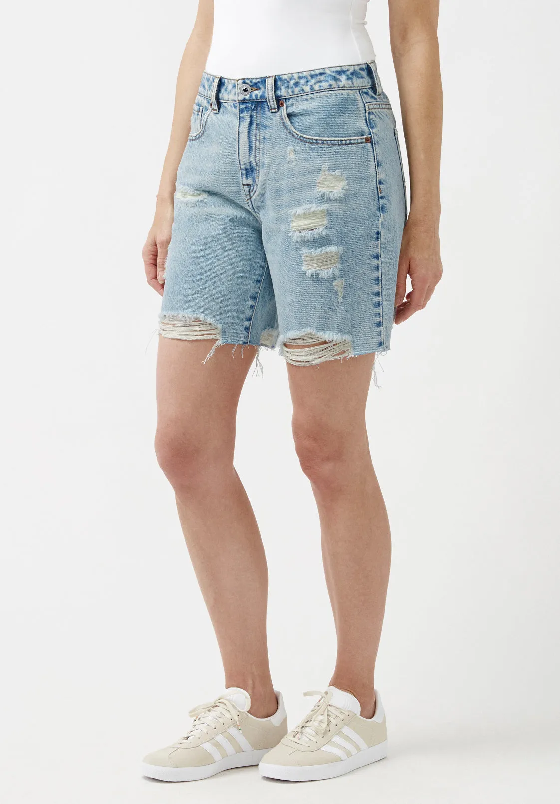 Maggie Women's Mom Shorts in Blue Bleached and Destructed- BL15905