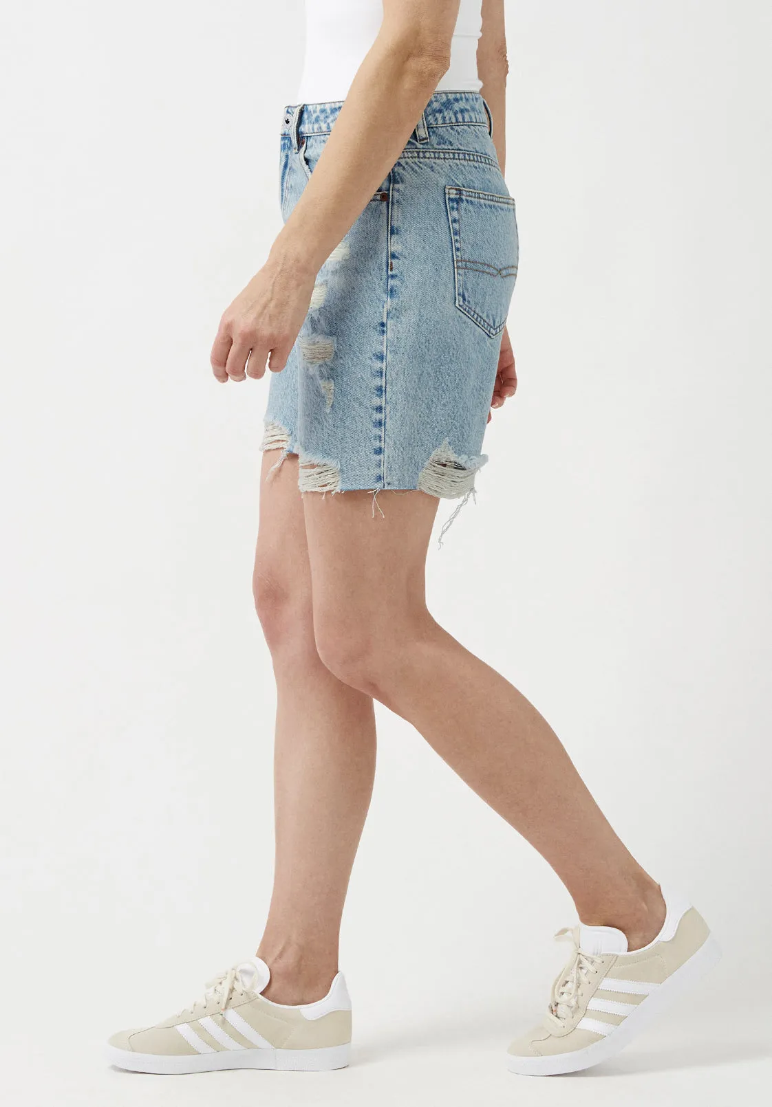 Maggie Women's Mom Shorts in Blue Bleached and Destructed- BL15905