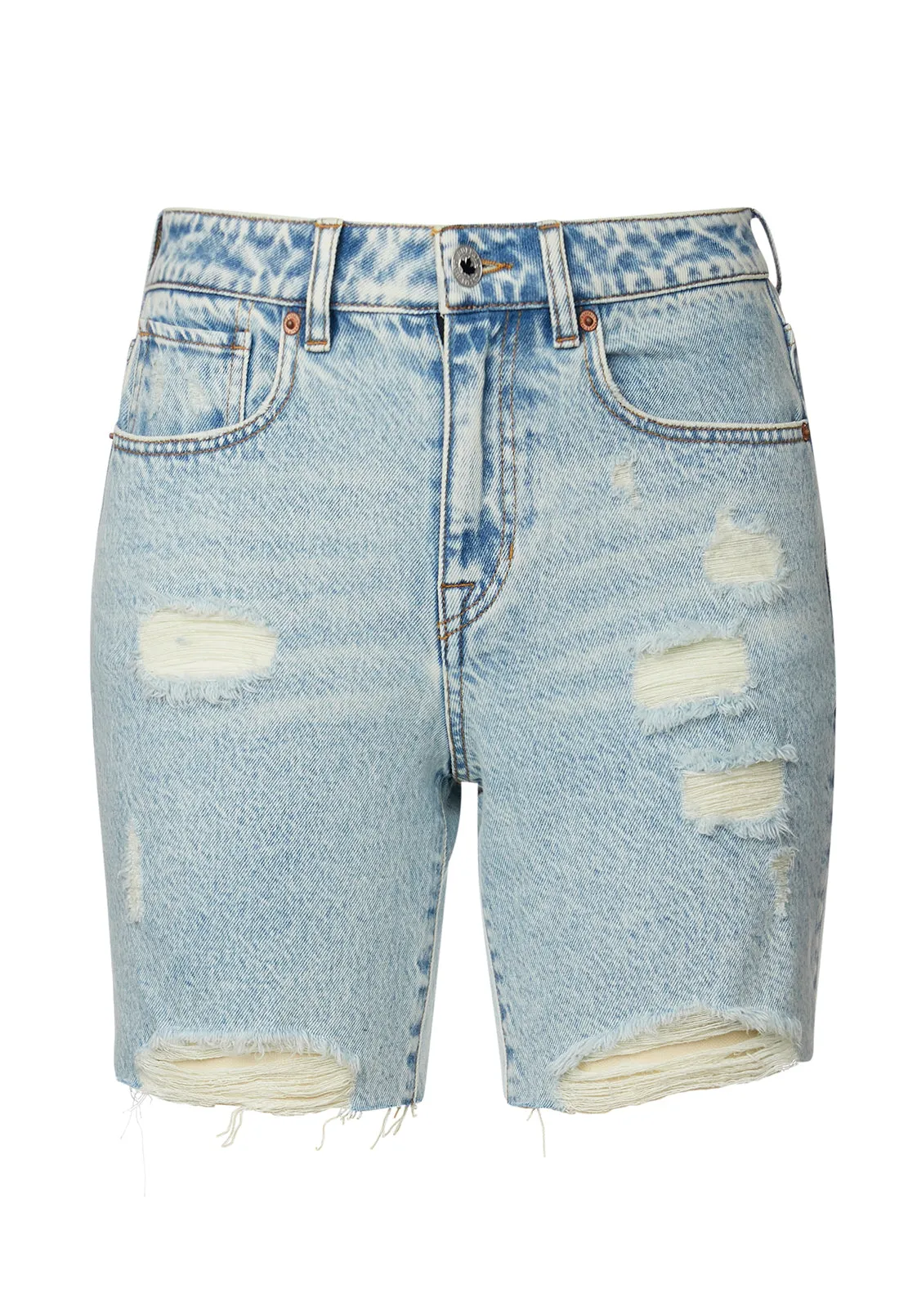 Maggie Women's Mom Shorts in Blue Bleached and Destructed- BL15905