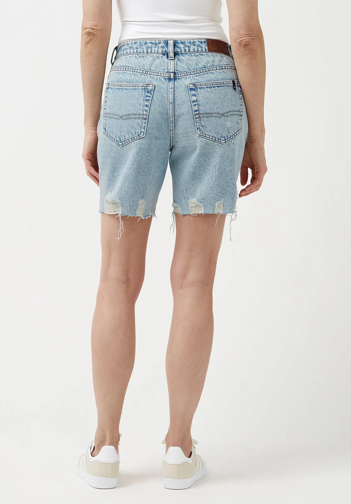 Maggie Women's Mom Shorts in Blue Bleached and Destructed- BL15905