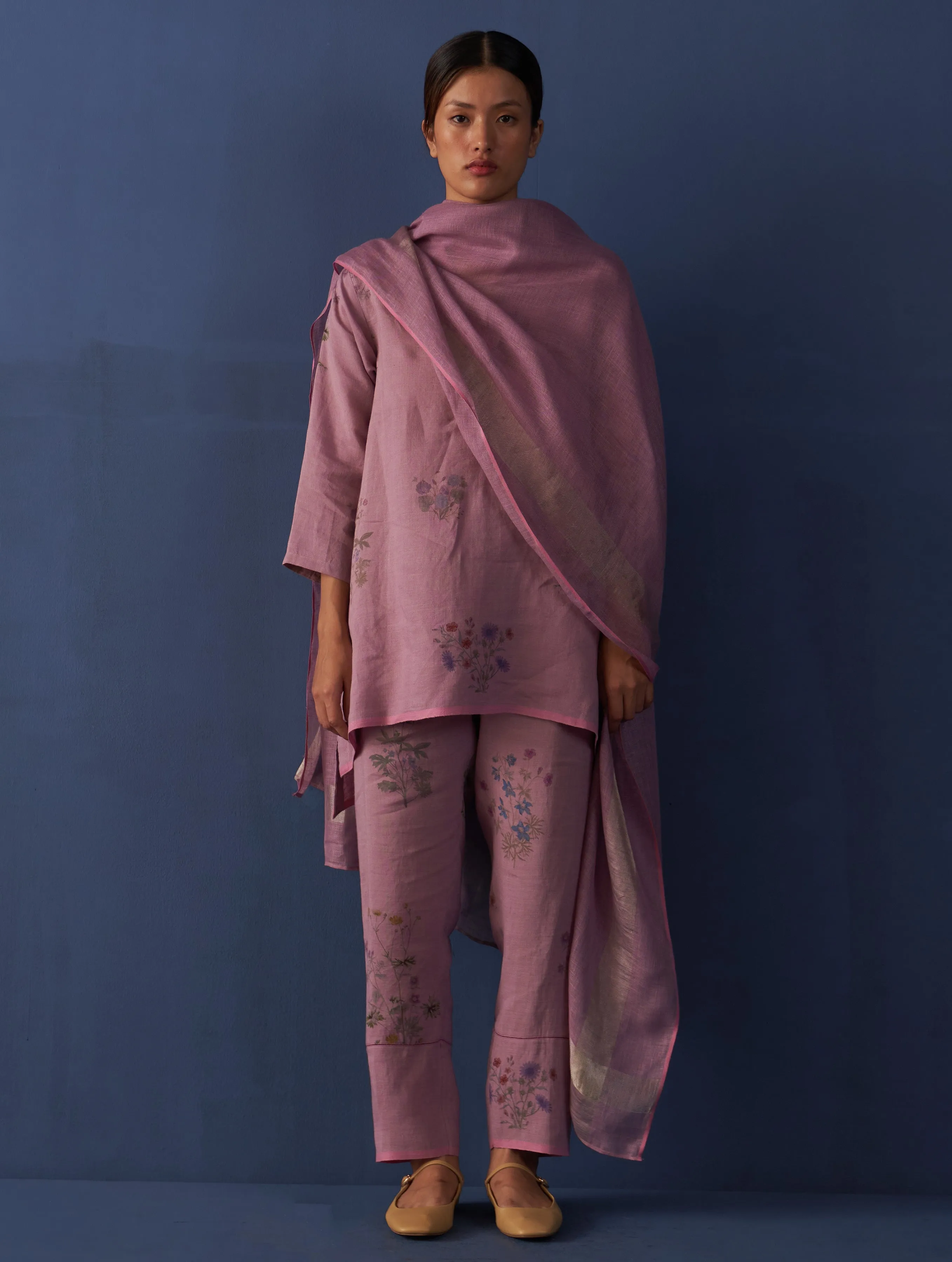 Maho Botanical Linen Kurta Set - Lavender