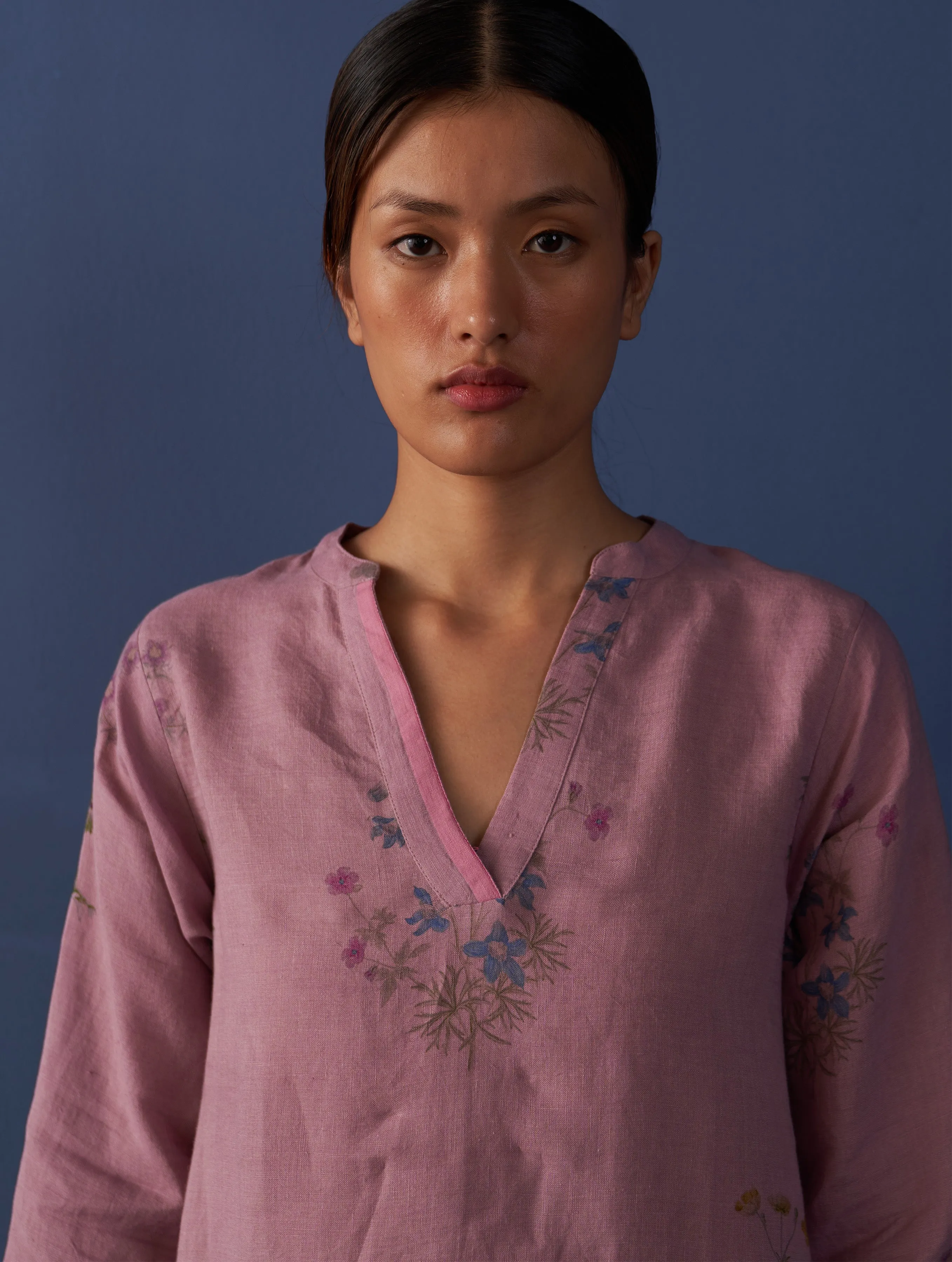 Maho Botanical Linen Kurta Set - Lavender