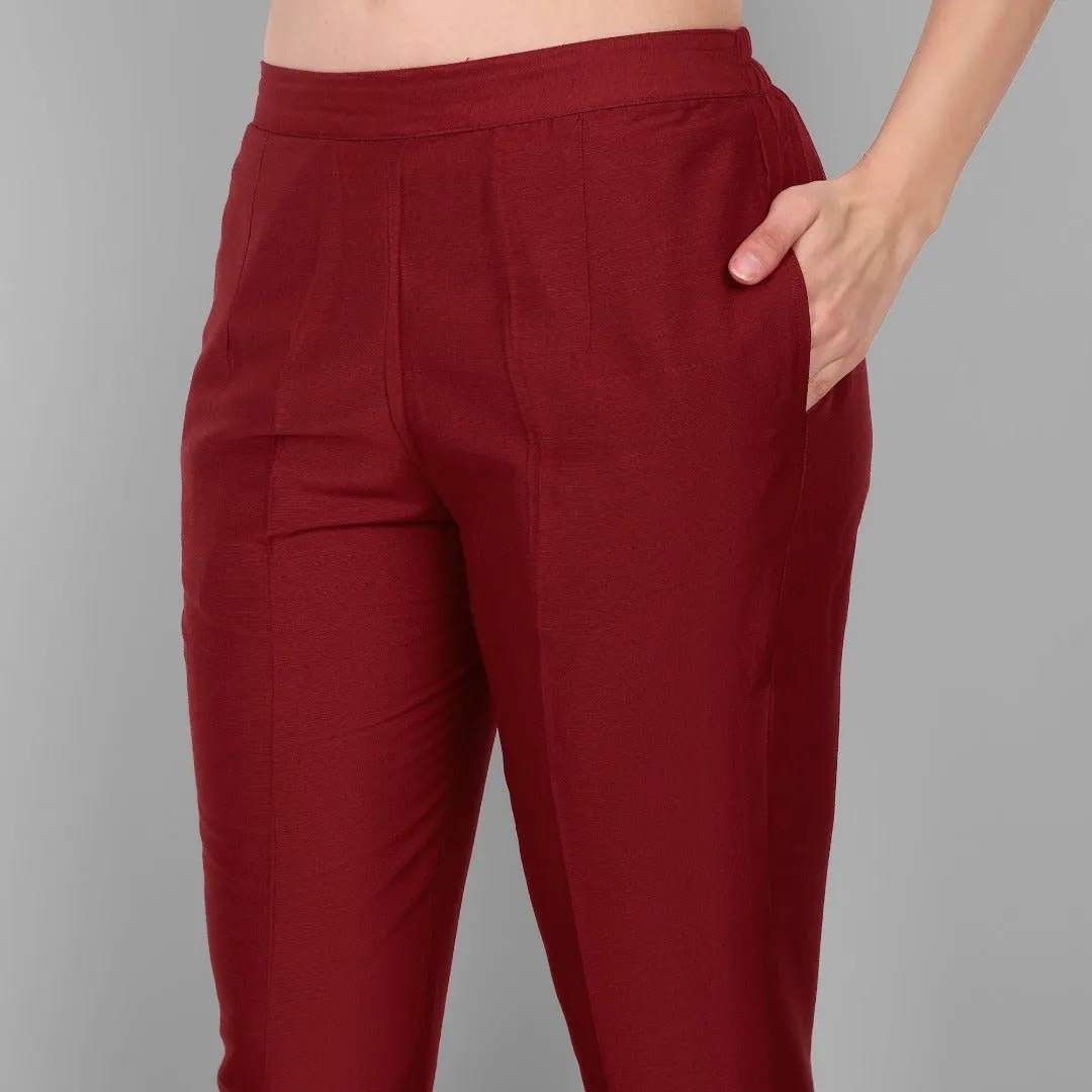 Maroon Cotton Silk Pant with Pockets