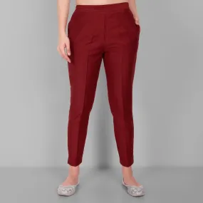 Maroon Cotton Silk Pant with Pockets