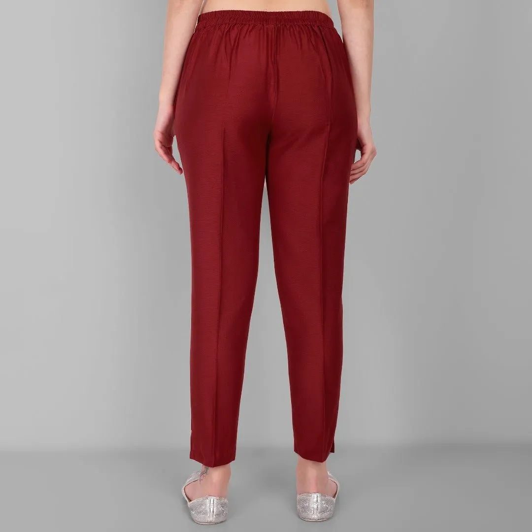 Maroon Cotton Silk Pant with Pockets