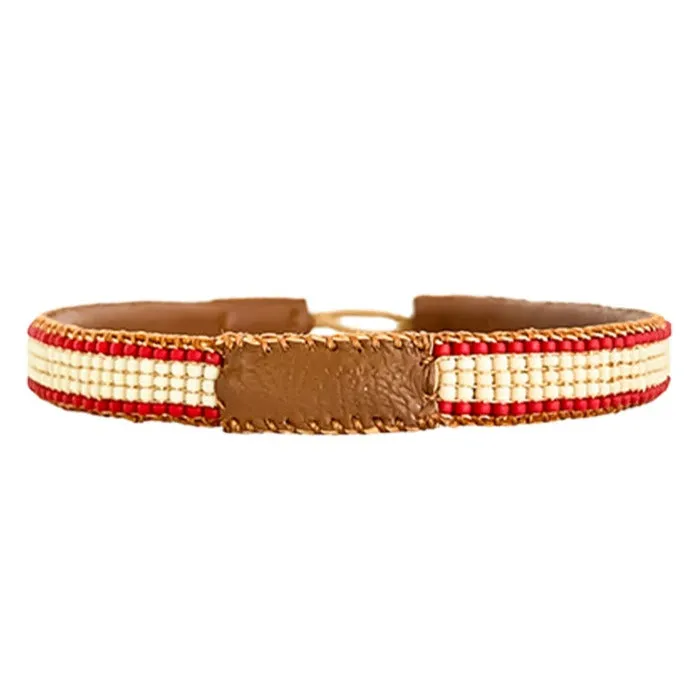 MEN BRACELET STRIPE RED / BONE