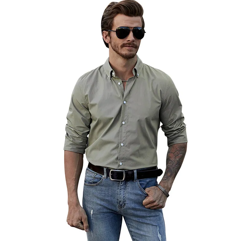 Mens Button Down Shirt High Grade Linen Cotton Shirts Plain Tops |  MC255374