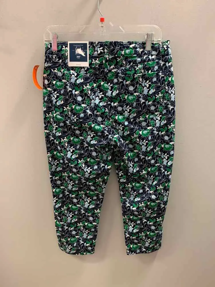 NWT Size 10 CHARTER CLUB BOTTOMS NAVY/GRN/BLUE Floral CAPRI Pants