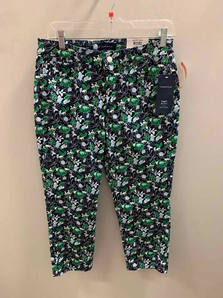 NWT Size 10 CHARTER CLUB BOTTOMS NAVY/GRN/BLUE Floral CAPRI Pants