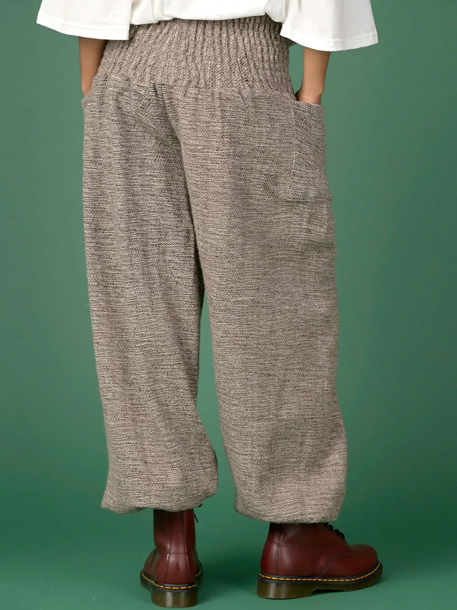 Oatmeal Textured Wool Harem Pants - High Crotch