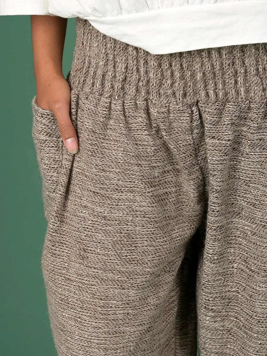 Oatmeal Textured Wool Harem Pants - High Crotch