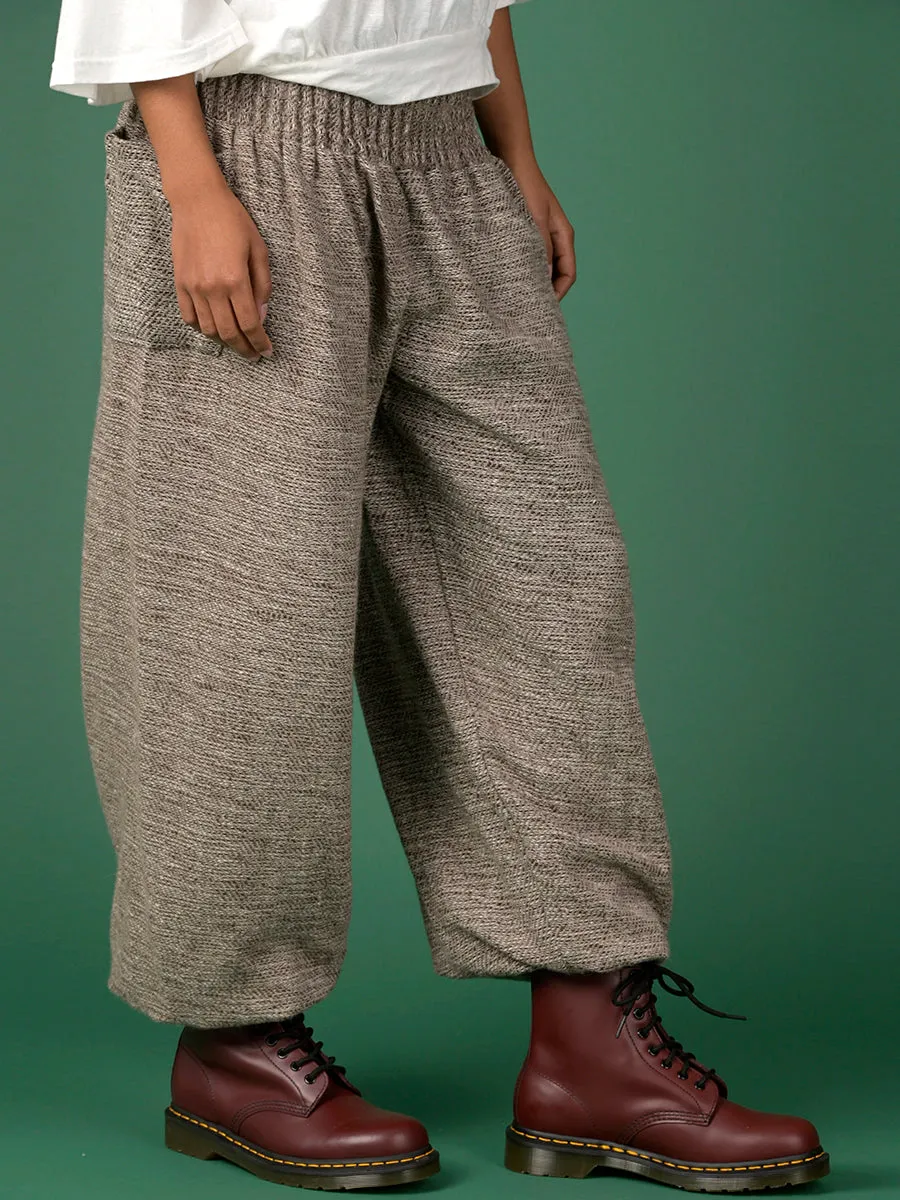 Oatmeal Textured Wool Harem Pants - High Crotch