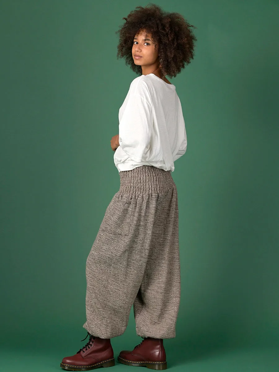 Oatmeal Textured Wool Harem Pants - High Crotch