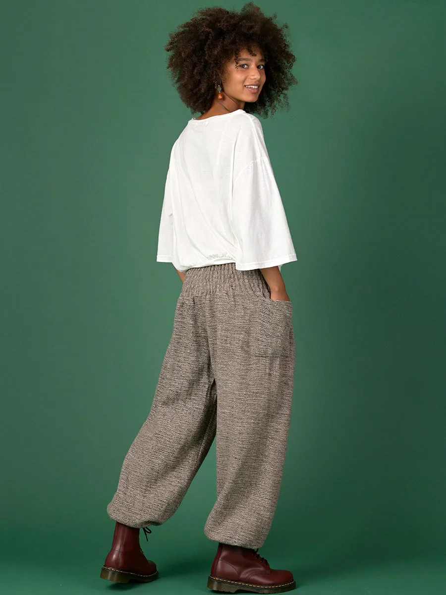 Oatmeal Textured Wool Harem Pants - High Crotch