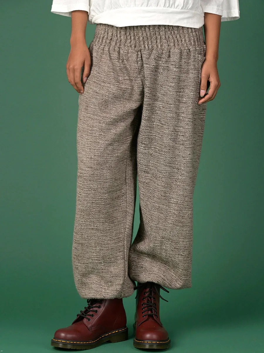 Oatmeal Textured Wool Harem Pants - High Crotch