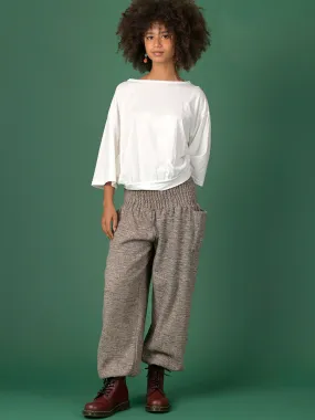 Oatmeal Textured Wool Harem Pants - High Crotch