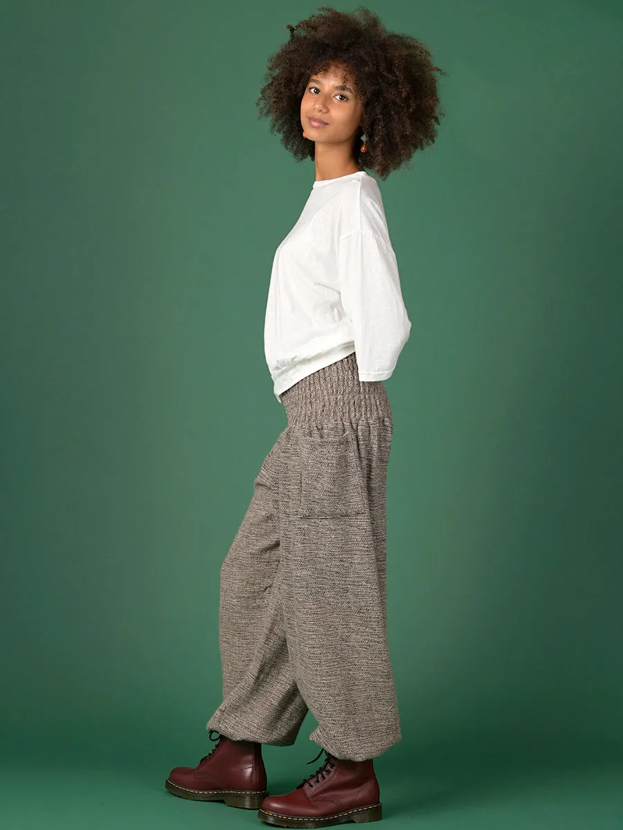 Oatmeal Textured Wool Harem Pants - High Crotch