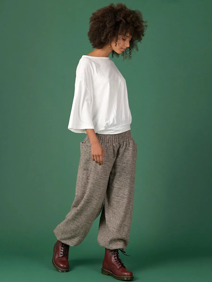 Oatmeal Textured Wool Harem Pants - High Crotch