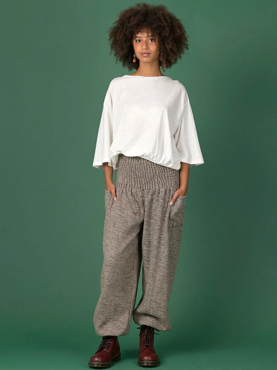 Oatmeal Textured Wool Harem Pants - High Crotch