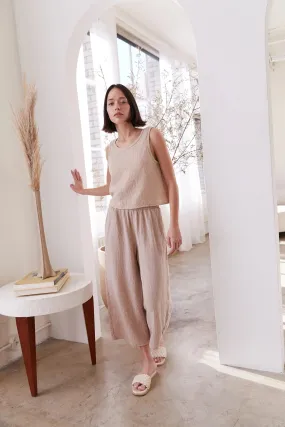 Organic Wide Gauze Pant in Sand Beige