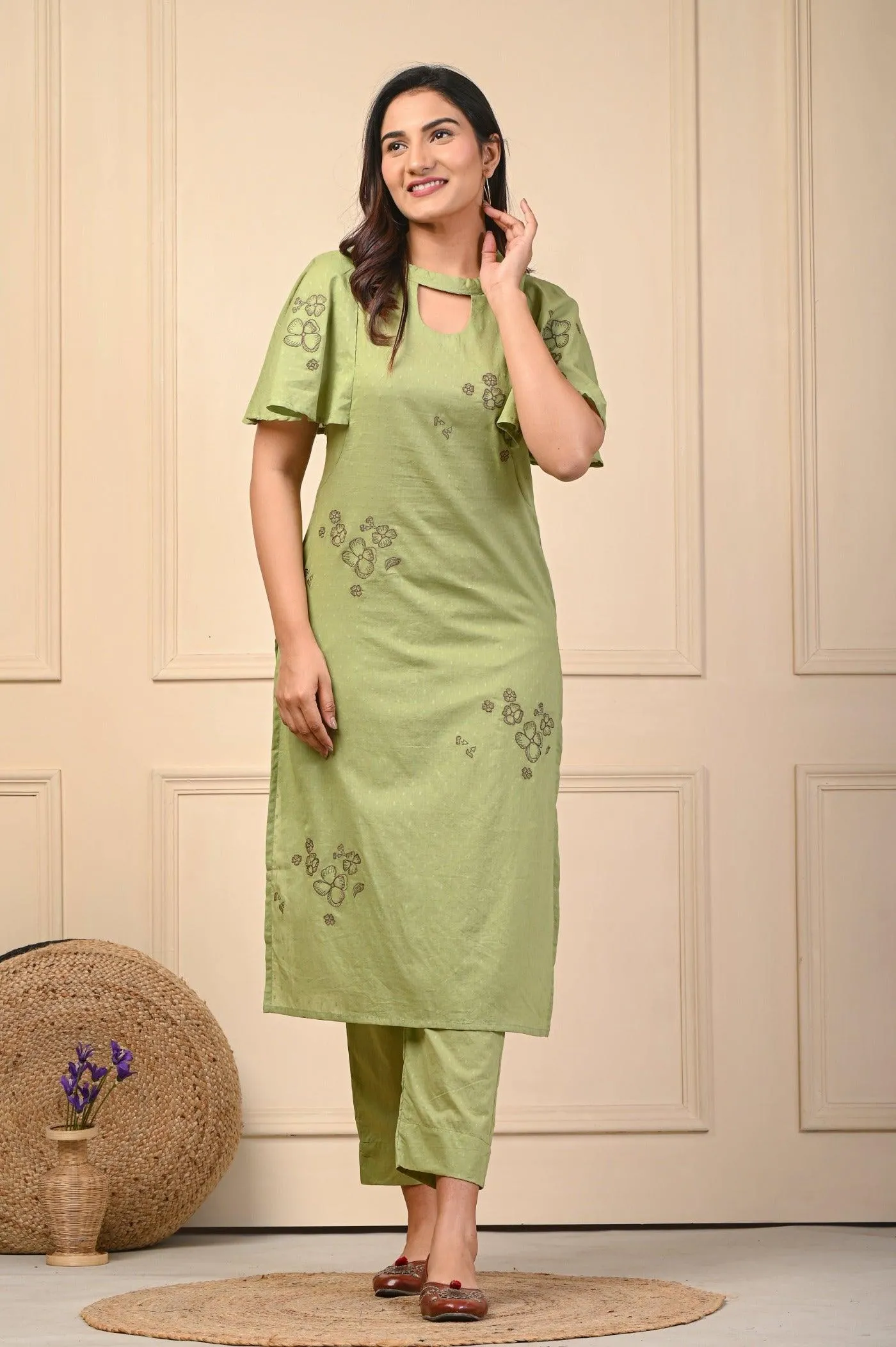 Pink Dobby Cotton Stylish Kurti Pant Set