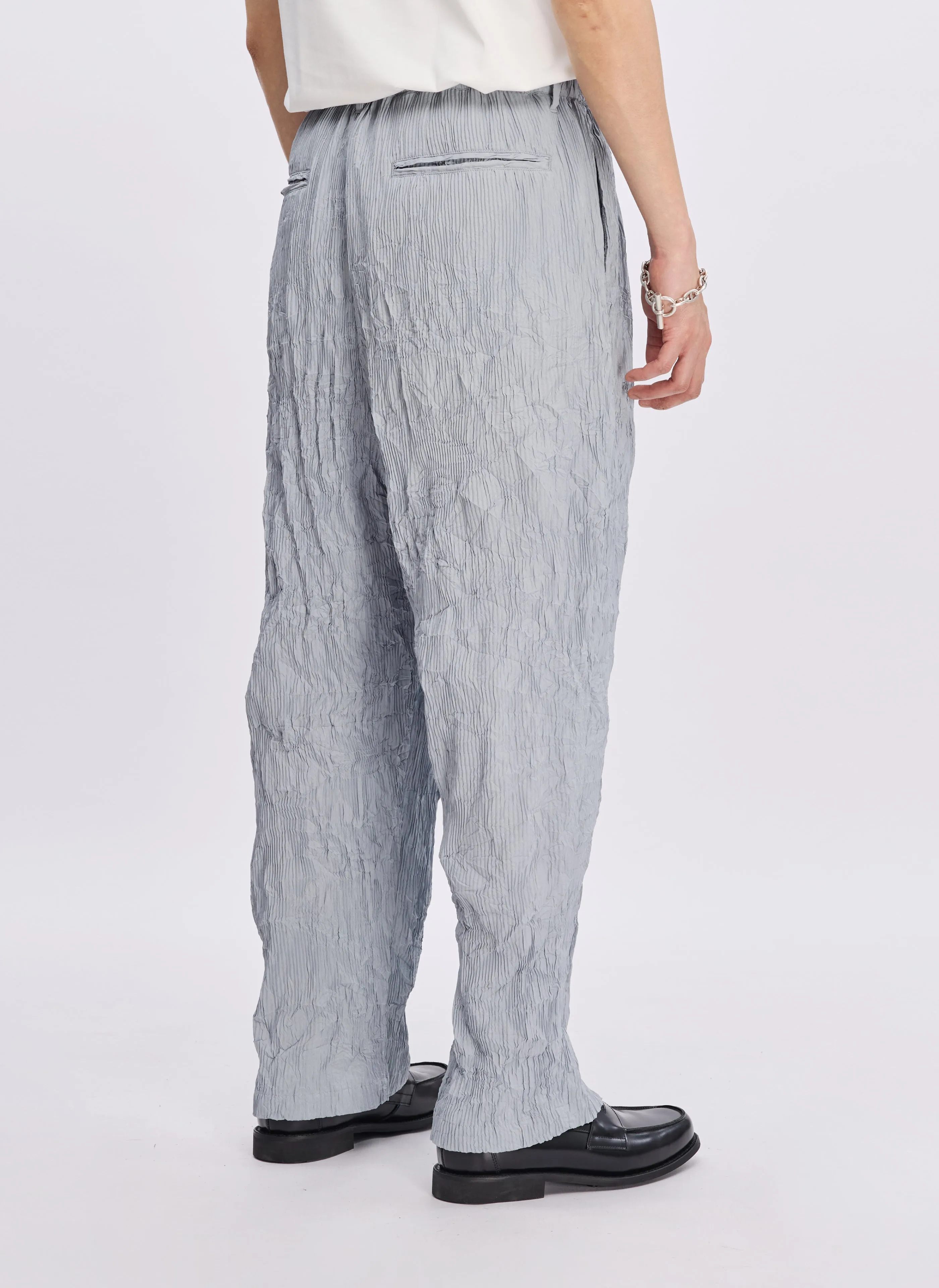 Polyester Distort Pleated Wide Tapered Pants (P-12)