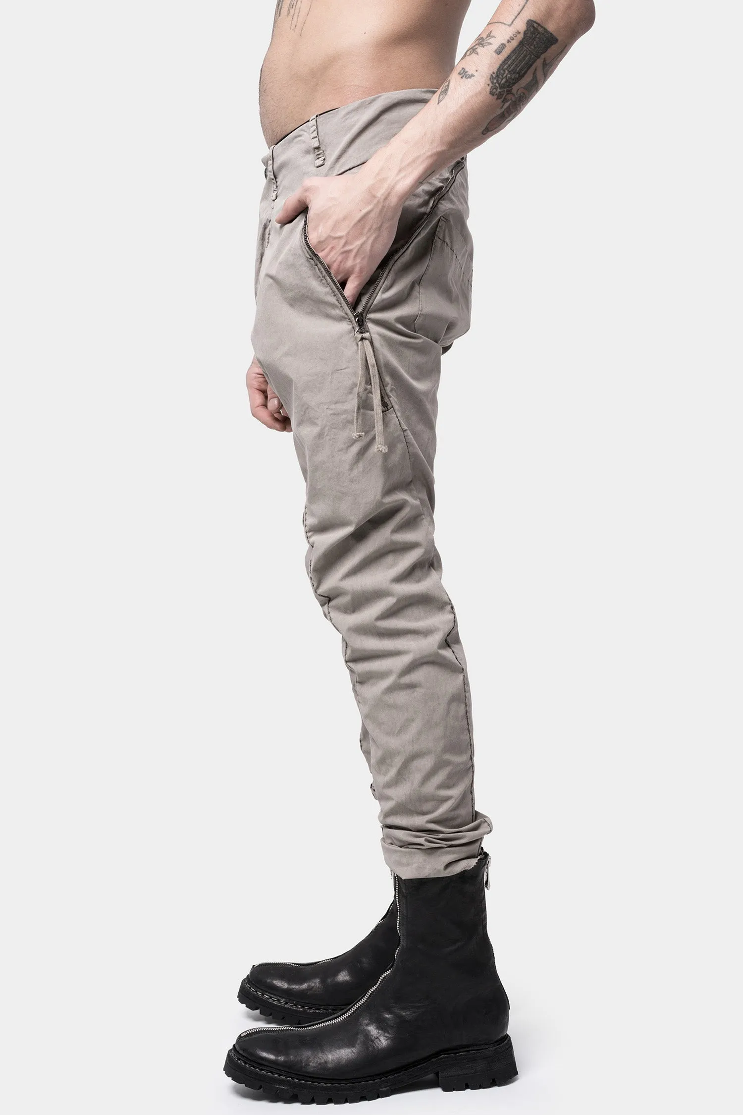 Poplin split zip pants, Shale