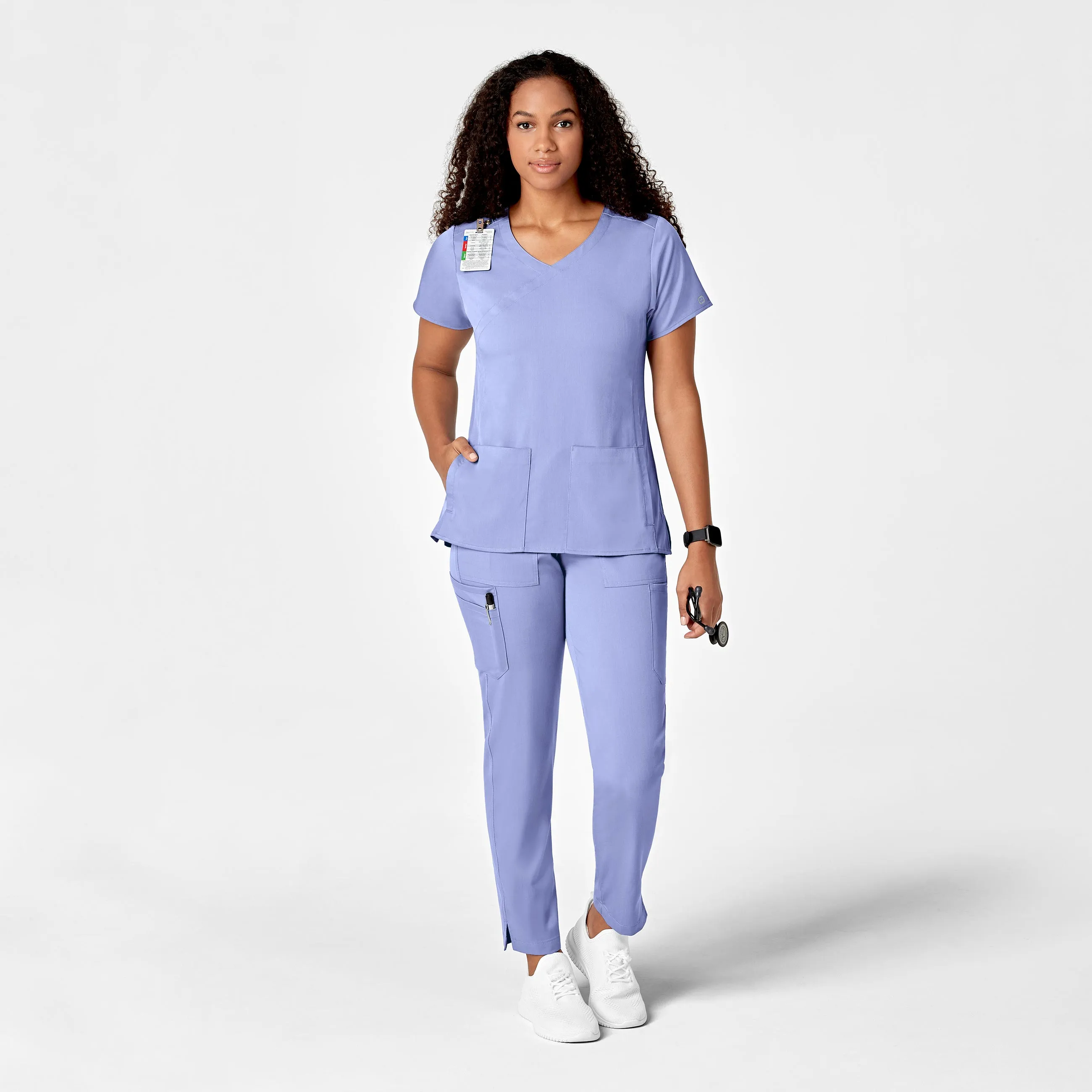 PRO Women's Slim Leg Cargo Scrub Pant - Ceil Blue