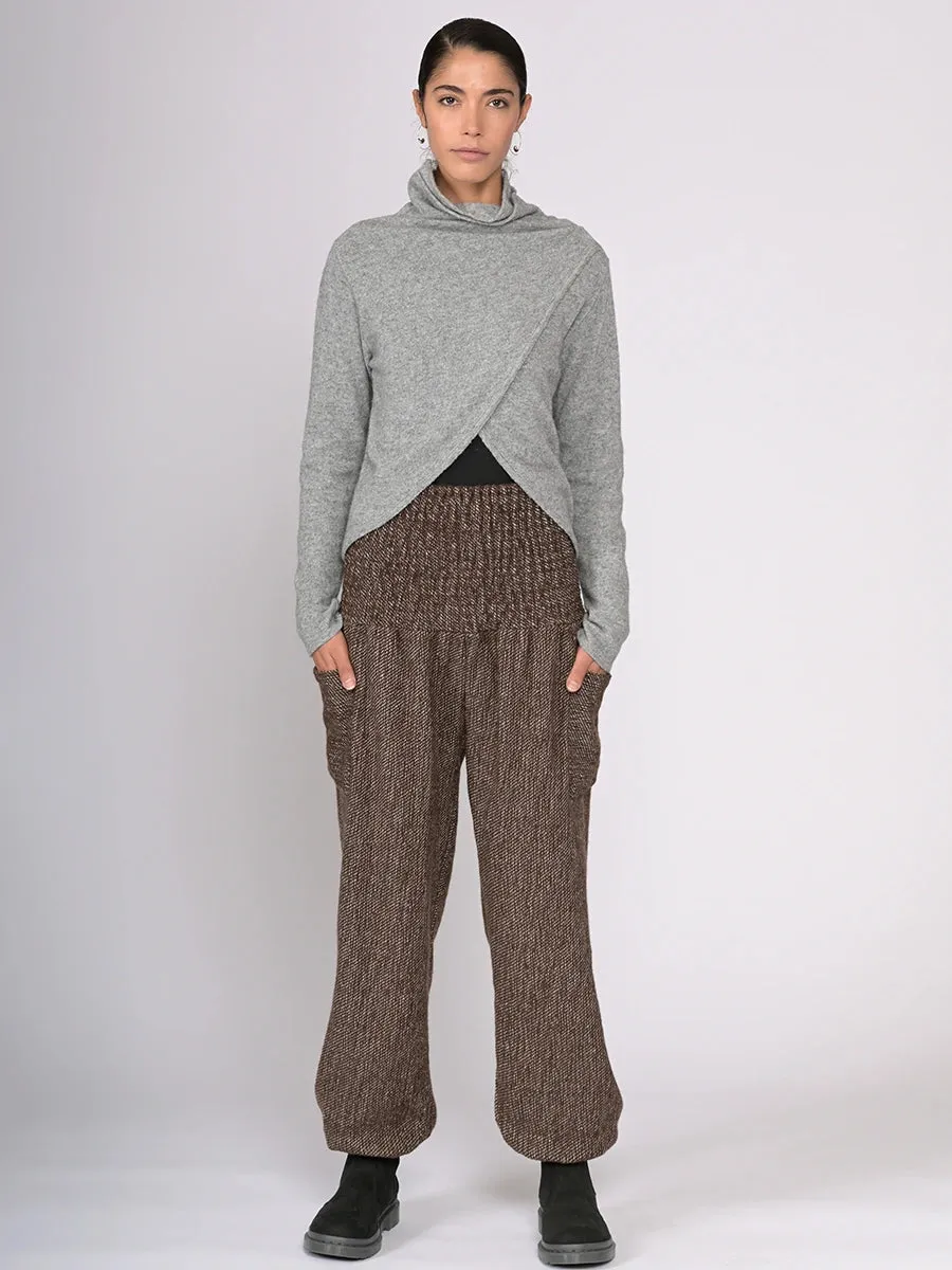 Luxurious Dark Chocolate Wool Harem Pants with High Crotch