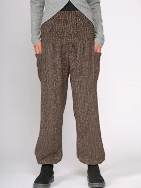 Luxurious Dark Chocolate Wool Harem Pants with High Crotch