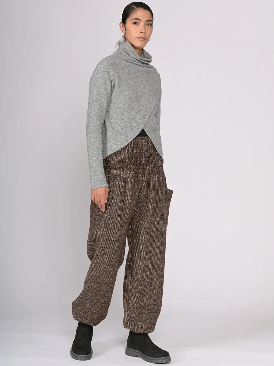 Luxurious Dark Chocolate Wool Harem Pants with High Crotch