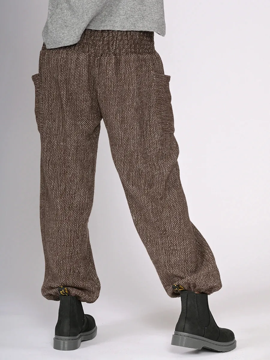 Luxurious Dark Chocolate Wool Harem Pants with High Crotch