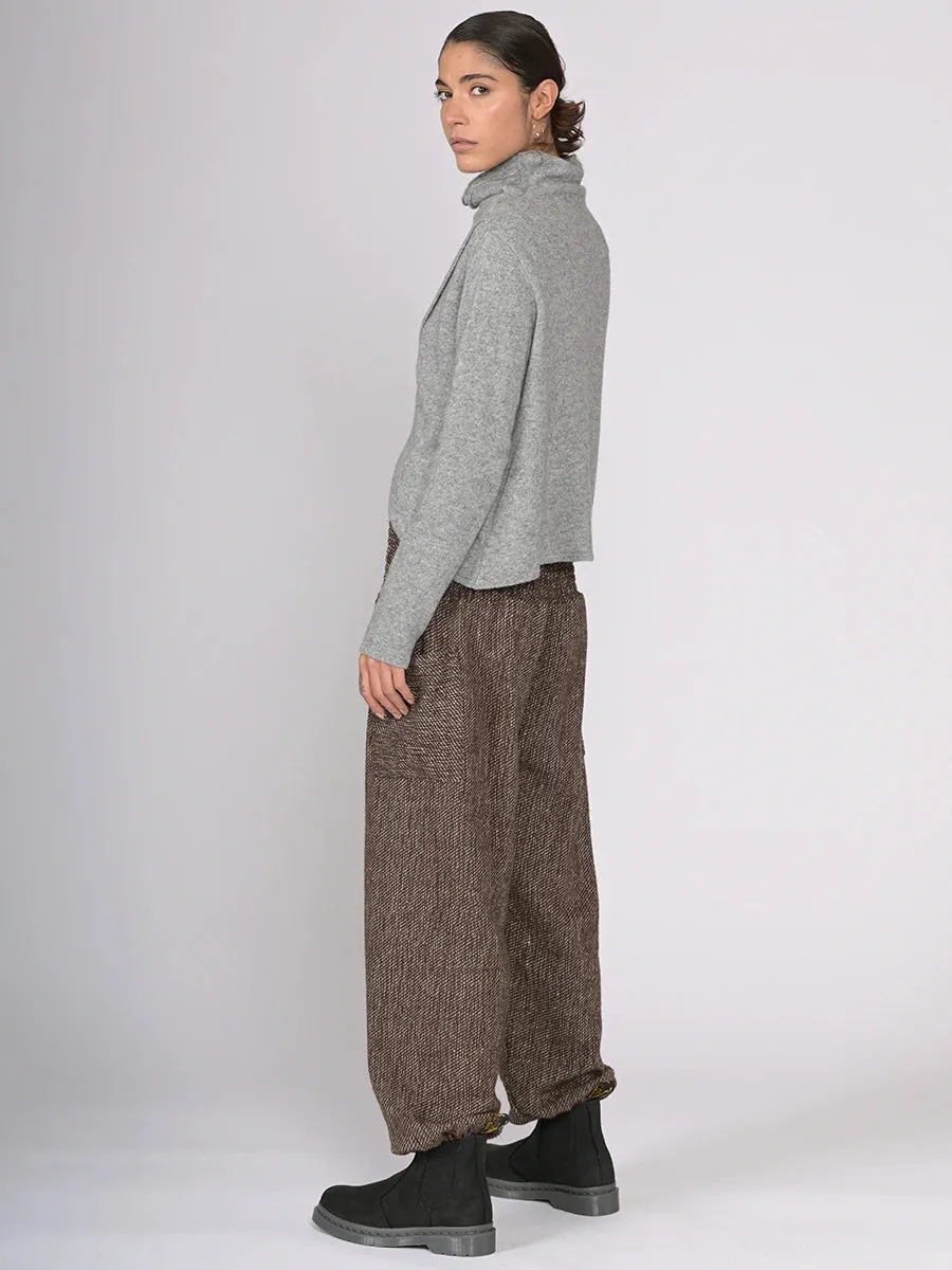 Luxurious Dark Chocolate Wool Harem Pants with High Crotch