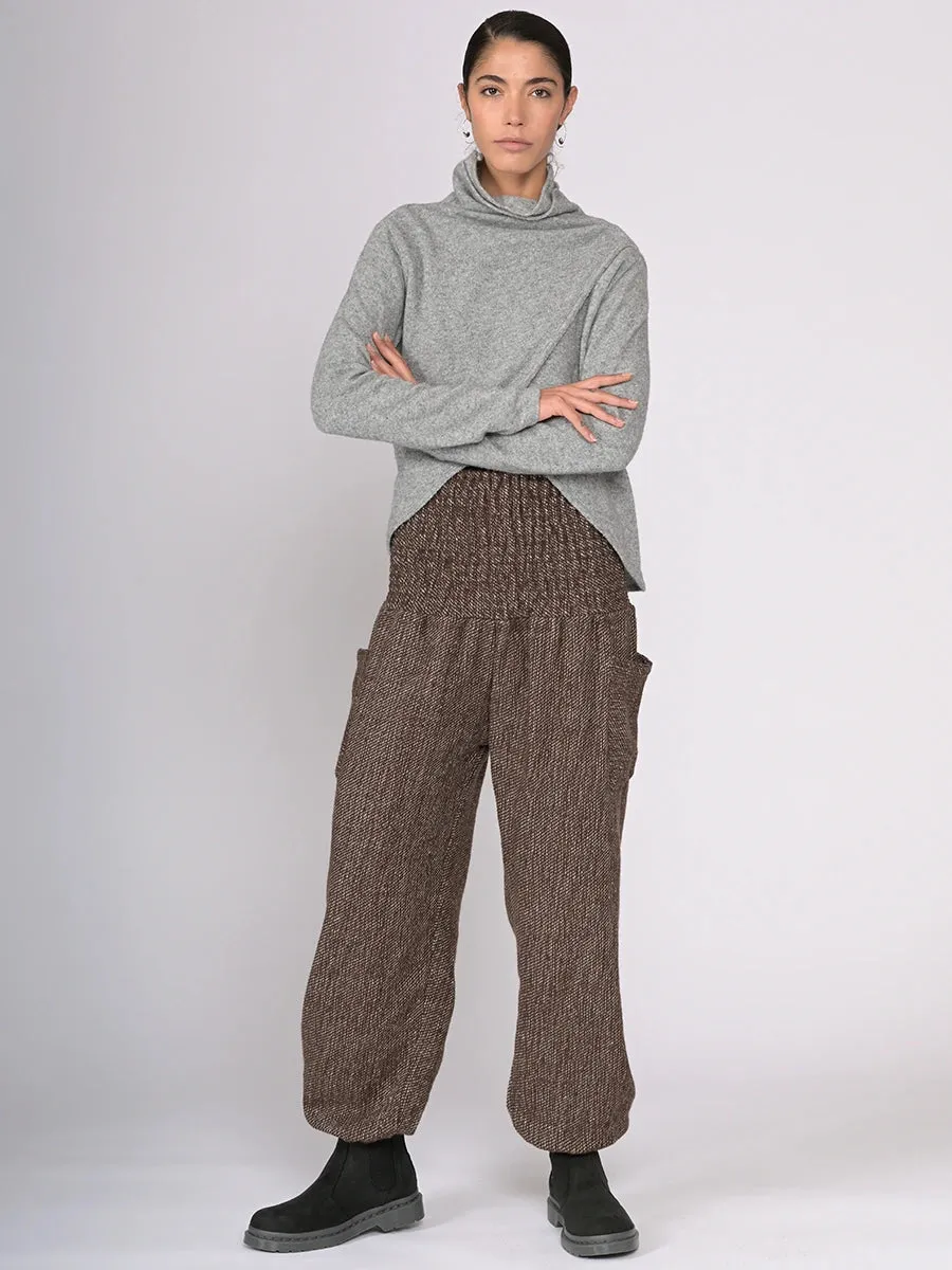 Luxurious Dark Chocolate Wool Harem Pants with High Crotch