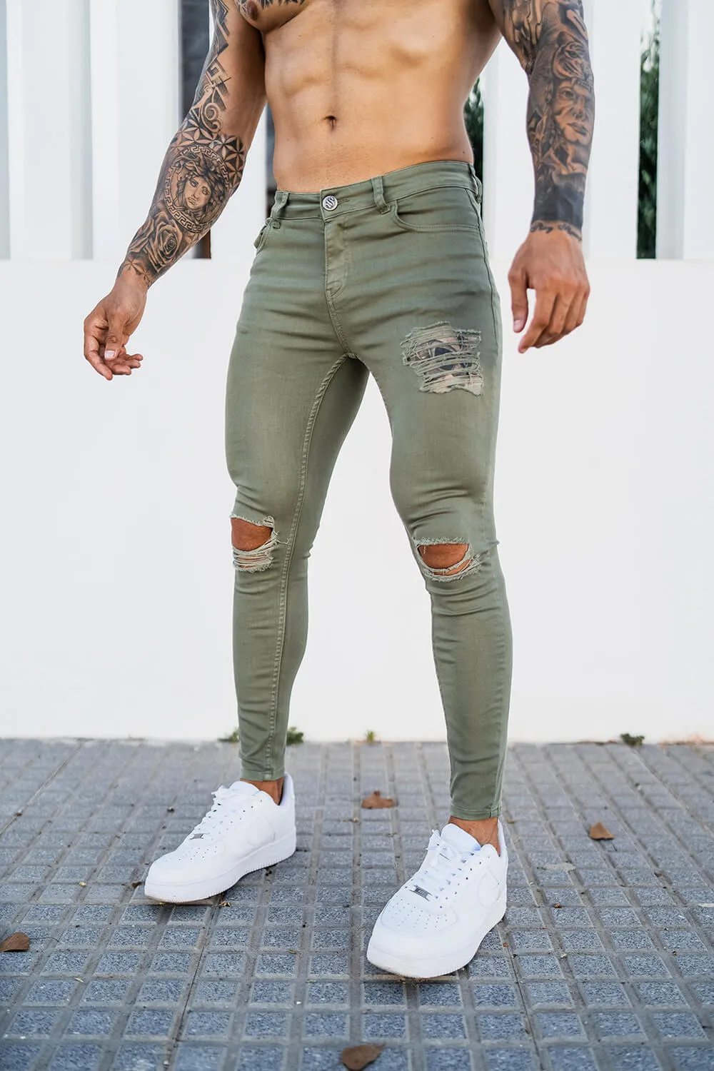 Rip & Repair Jeans - Khaki