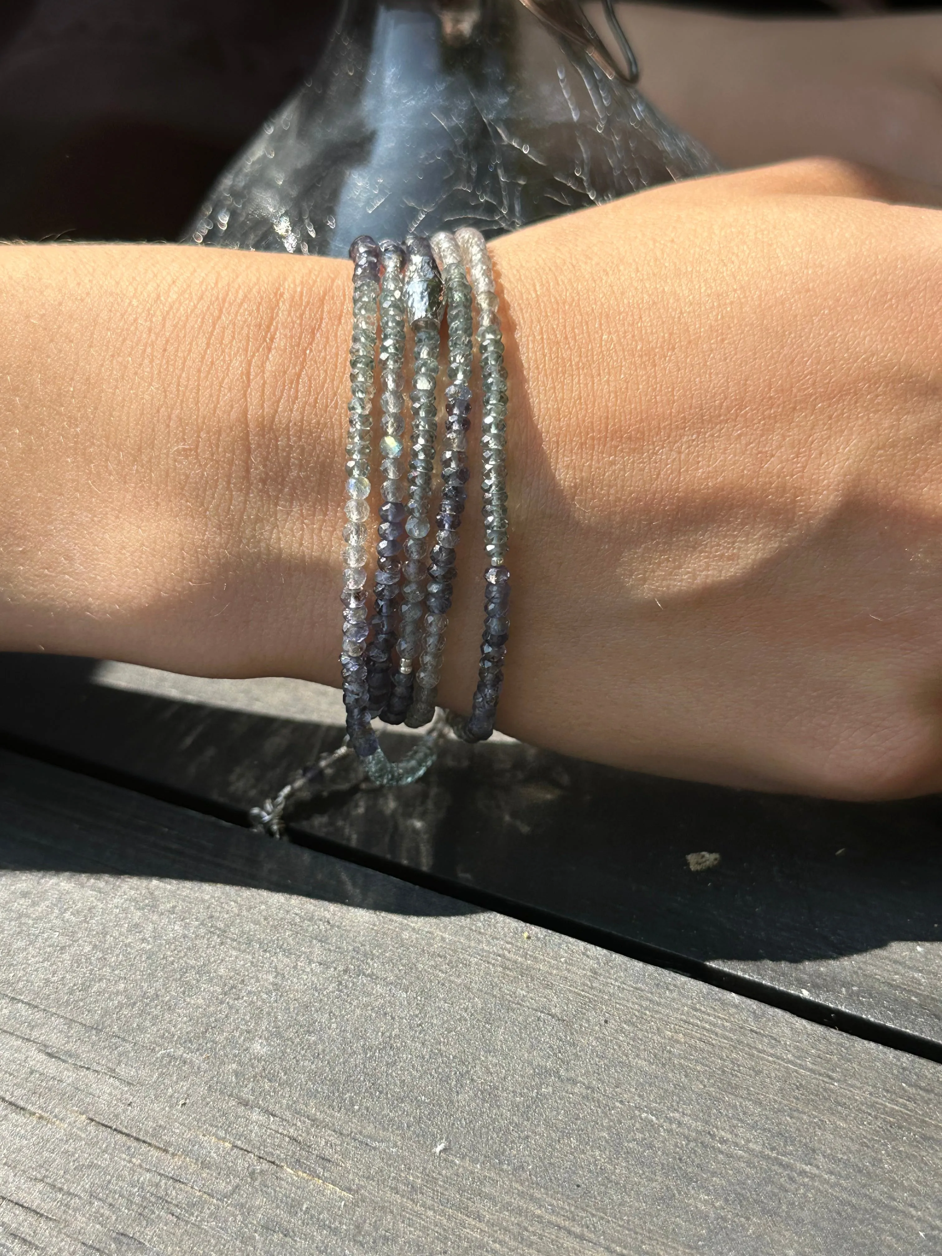 Silver Multi Gemstone Necklace/Wrapped Bracelet with Labradorite and Iolite