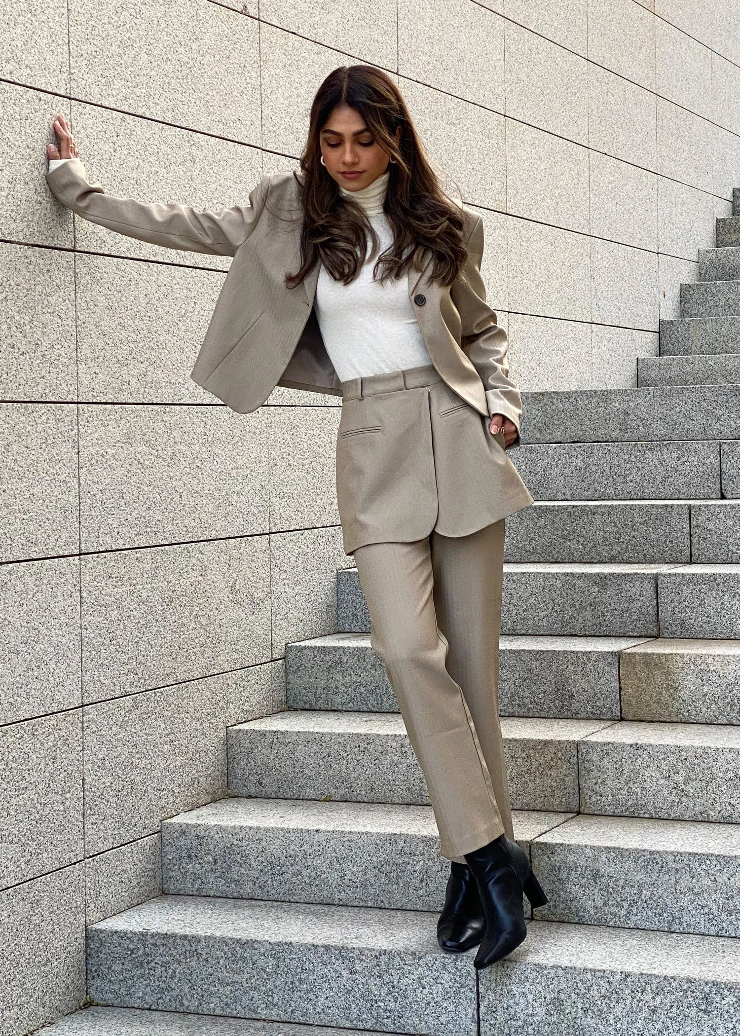 Skirt Overlay Suit Pants in Beige