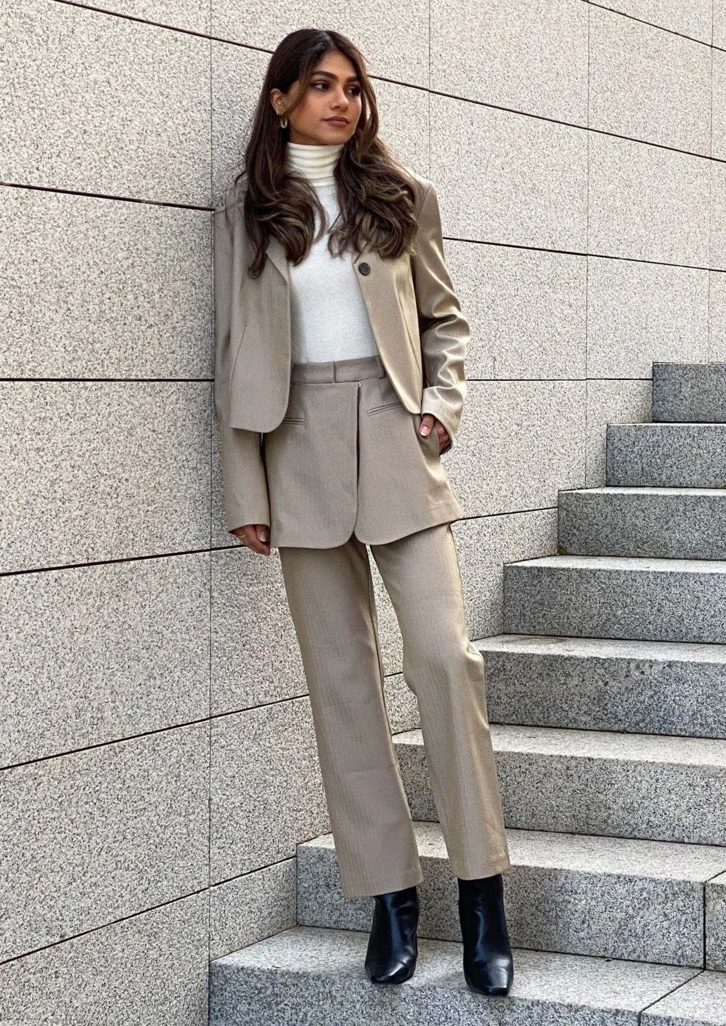 Skirt Overlay Suit Pants in Beige