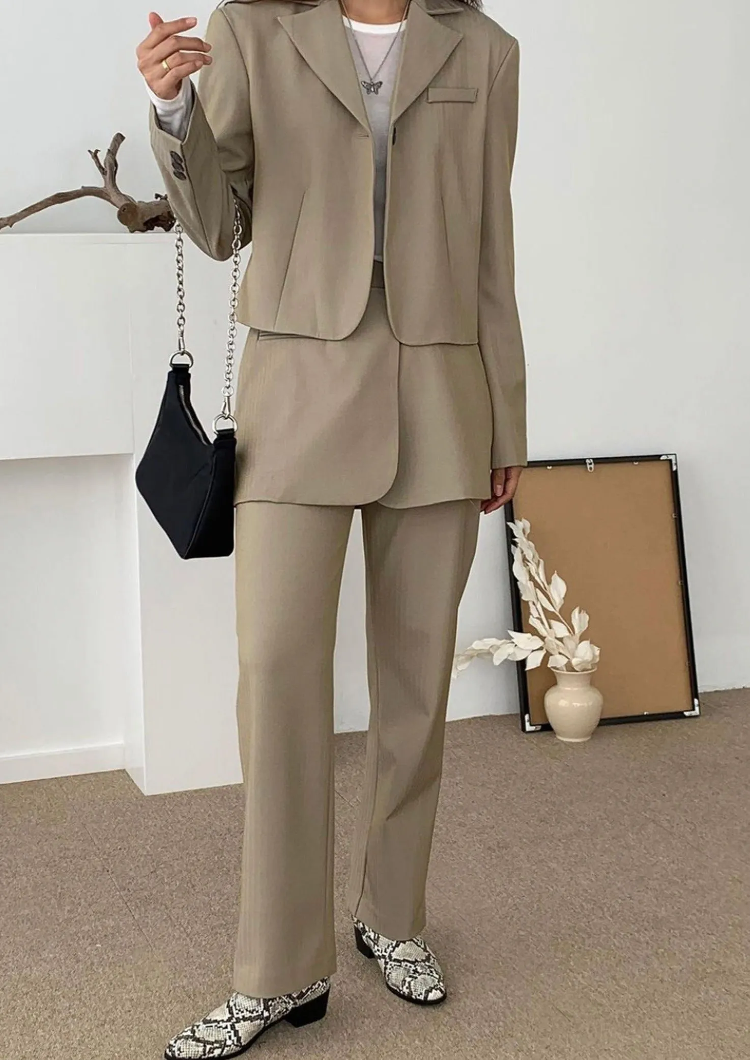 Skirt Overlay Suit Pants in Beige