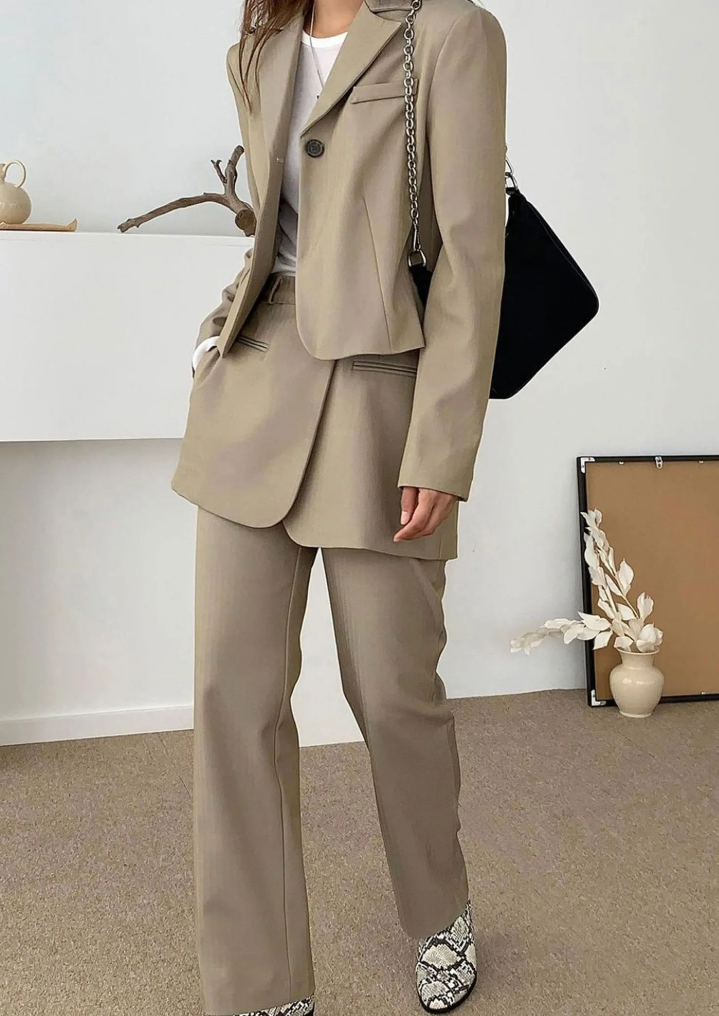 Skirt Overlay Suit Pants in Beige