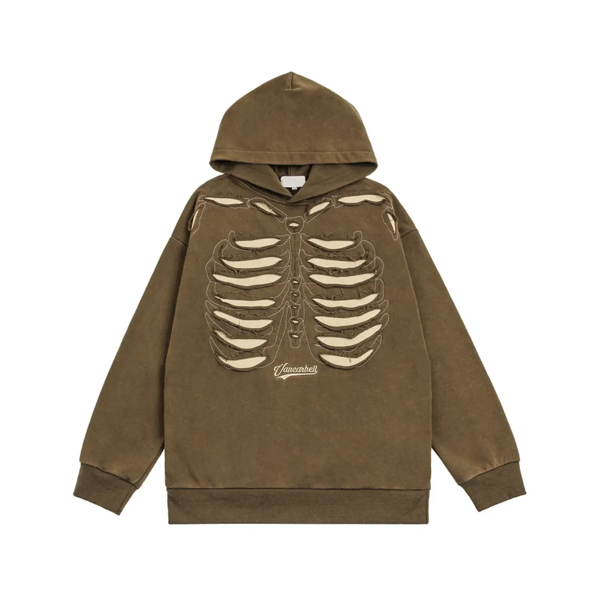 VANCARHELL Skeleton Ribcage Acid Wash Hoodie