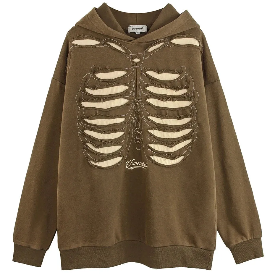 VANCARHELL Skeleton Ribcage Acid Wash Hoodie