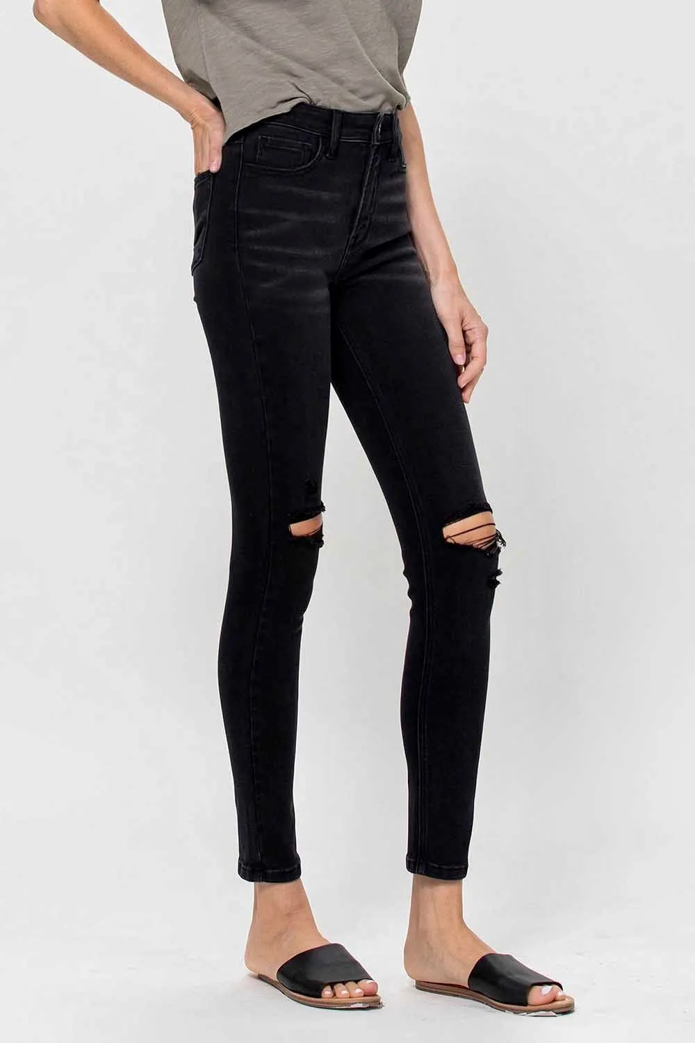 Vervet High Rise Distressed Skinny Jeans- Black